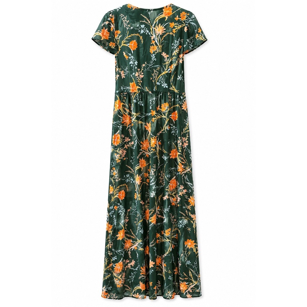 Urban Outfitters Floral Wide Leg Jumpsuit Women's Medium Green Orange Boho Maxi - Picture 2 of 5